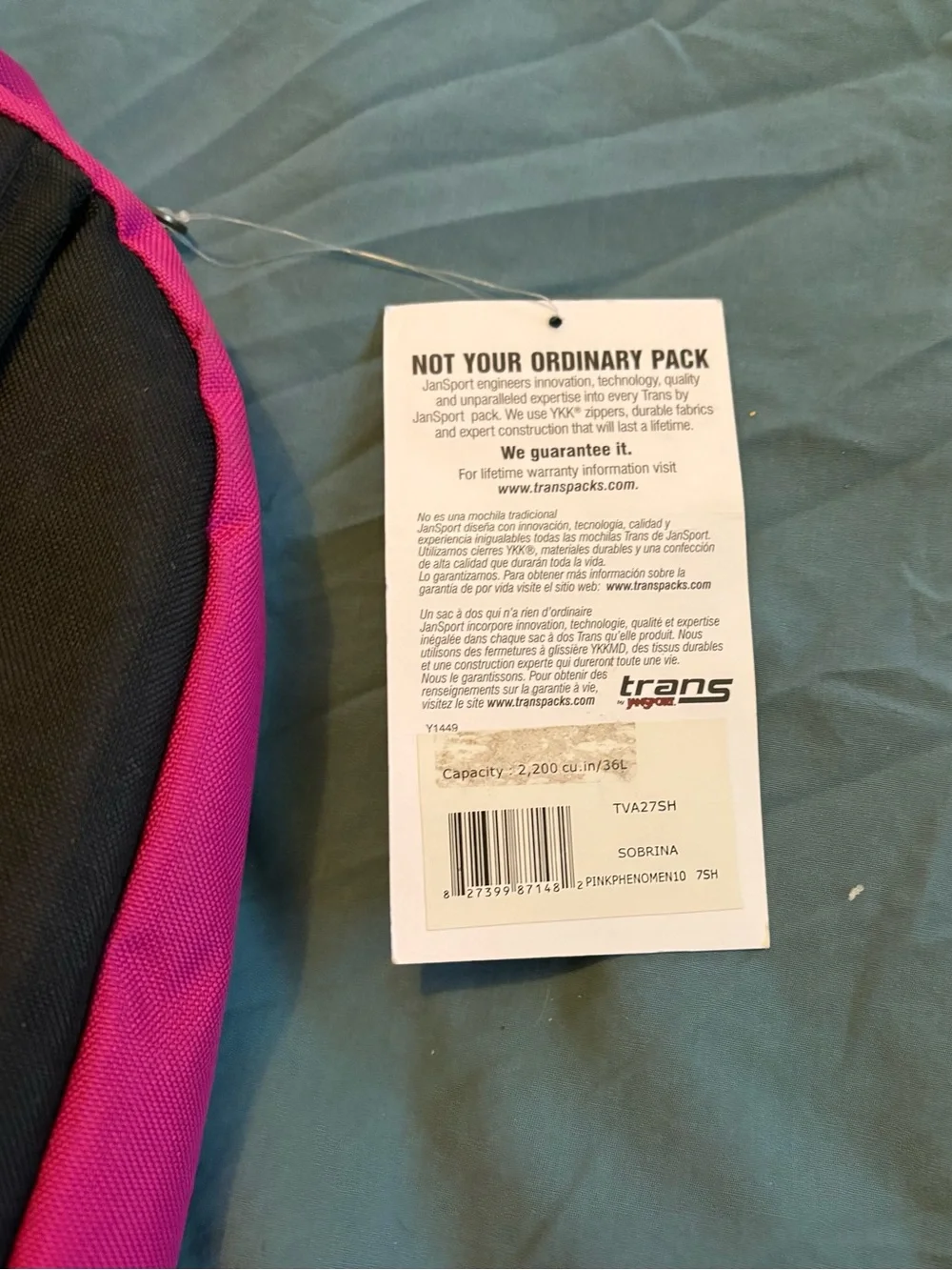 Jansport Bright Pink and Black Backpack new with tags